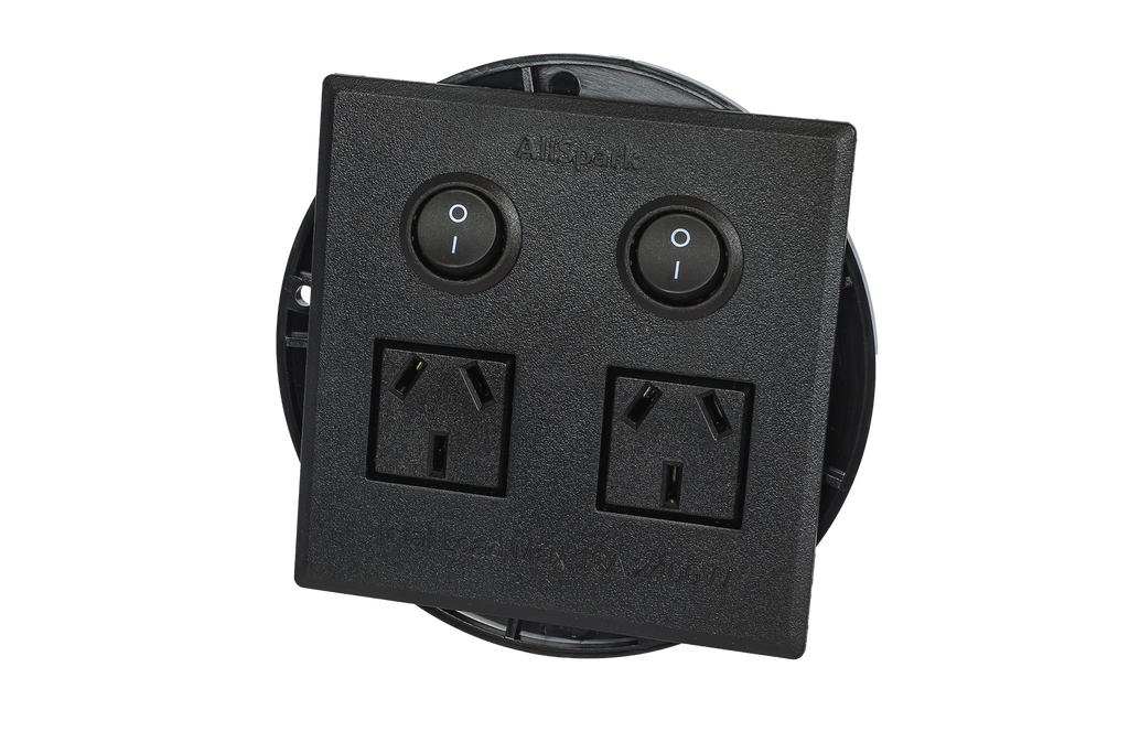 2 Outlet Power Board | Flush Mount | Black | Plug &amp; Play GPO | AllSpark