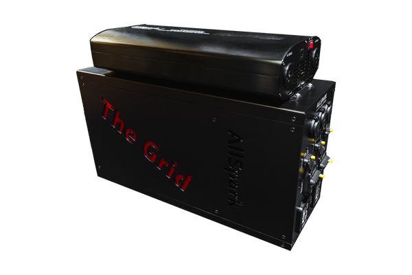 AllSpark The Grid 200Ah side view showing The Grid lettering and inverter on top