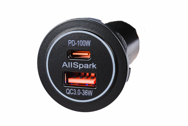 AllSpark Socket - PD100W USB-C + QC3.0 USB-A Charger - Black no LED