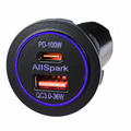 AllSpark Socket - PD 100W USB-C & QC 3.0 USB-A Dual Charger - Black/Blue LED