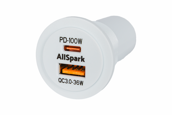 AllSpark Socket - PD100W USB-C + QC3.0 USB-A Charger - White no LED