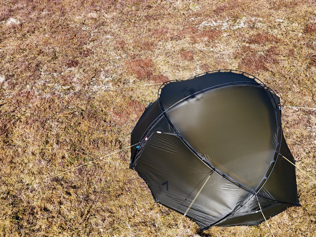 Nortent Vern 2 3S 2-person 3-season hiking tent – aerial view of the fly and pole structure