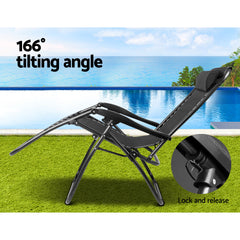 Gardeon Zero Gravity Chair Folding Outdoor Recliner Adjustable Sun Lounge Camping Black