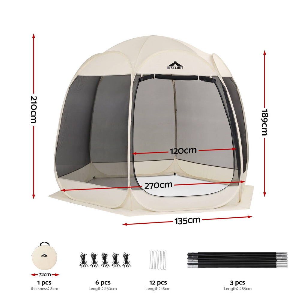 Instahut 6 Sided Pop Up Screen Gazebo 2.7 x 1.35m