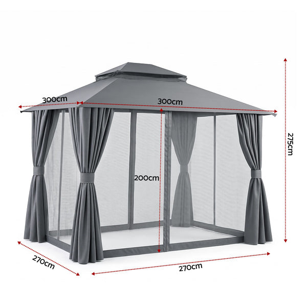Instahut 3x3m Steel Frame Gazebo with Curtains - Grey
