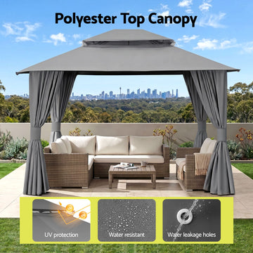 Instahut 3x3m Steel Frame Gazebo with Curtains - Grey