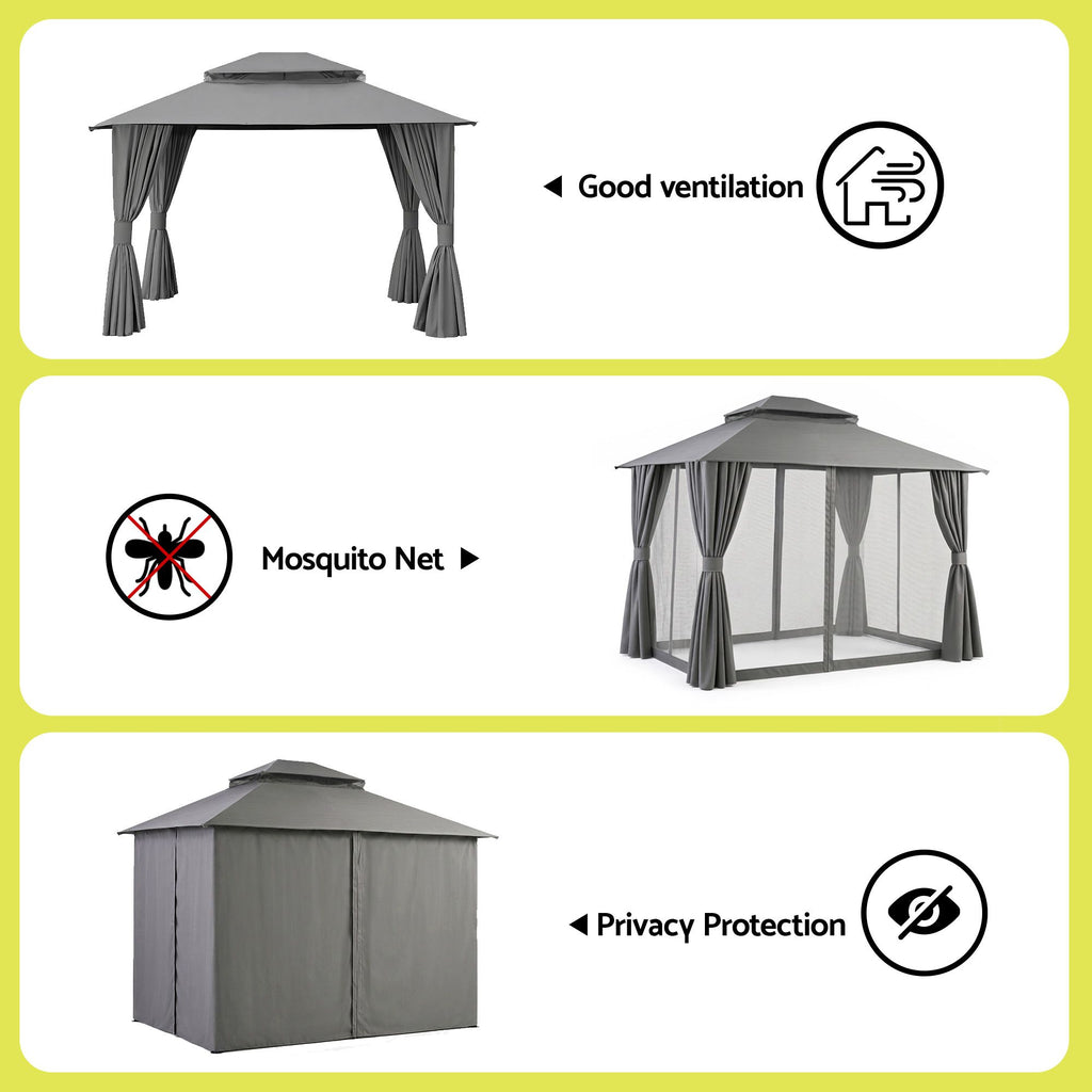 Instahut 3x3m Steel Frame Gazebo with Curtains - Grey