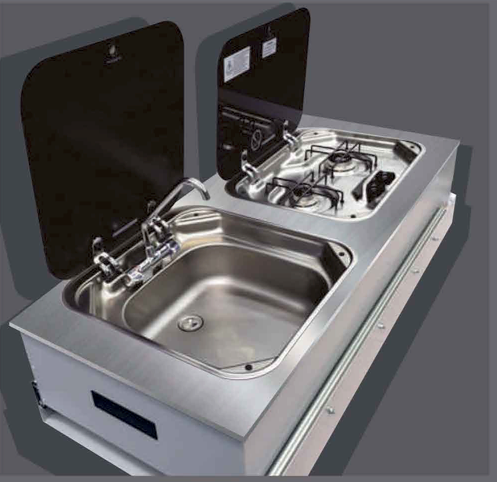 Kitchen Pro Sliding Combo Unit — Stainless Steel with SMEV Hob