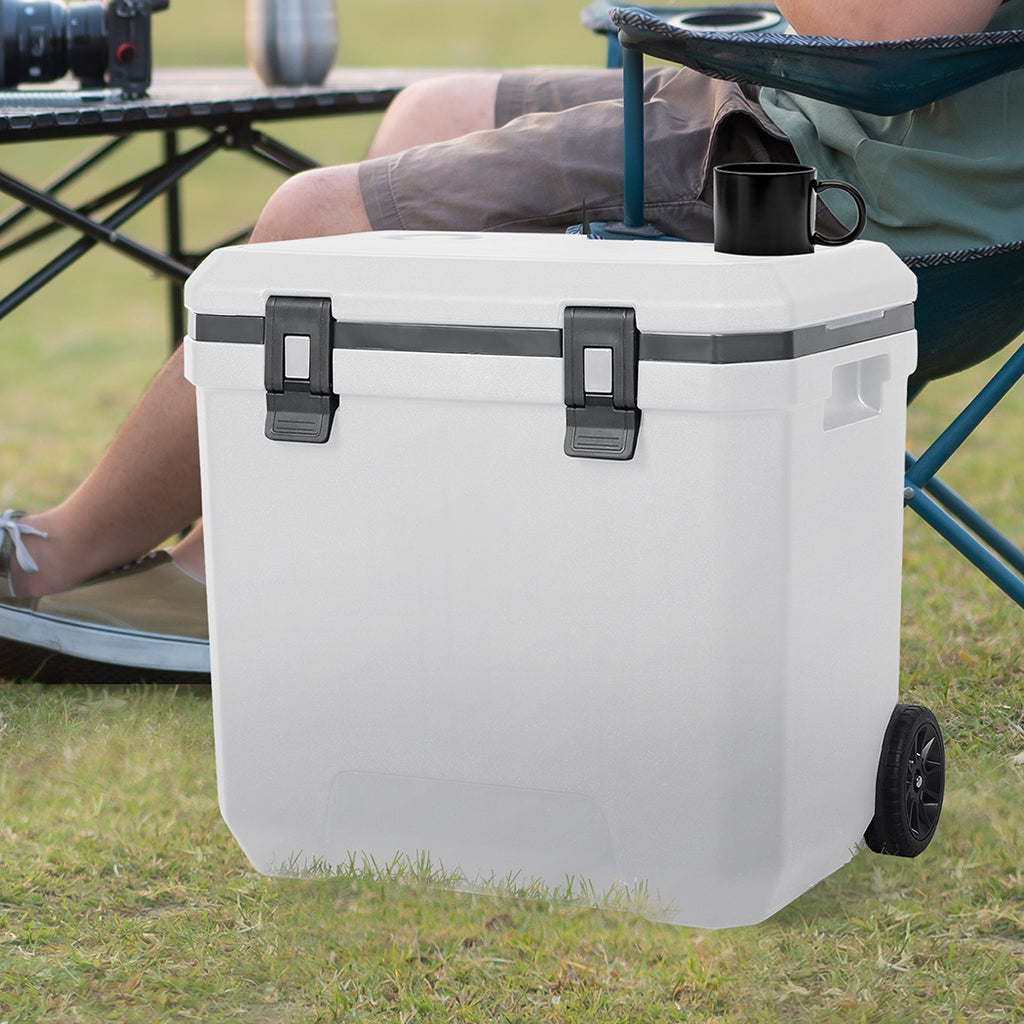 Mountview Cooler Ice Box 27L/43L Portable Chest Trolly For Camping BBQ Picnic White