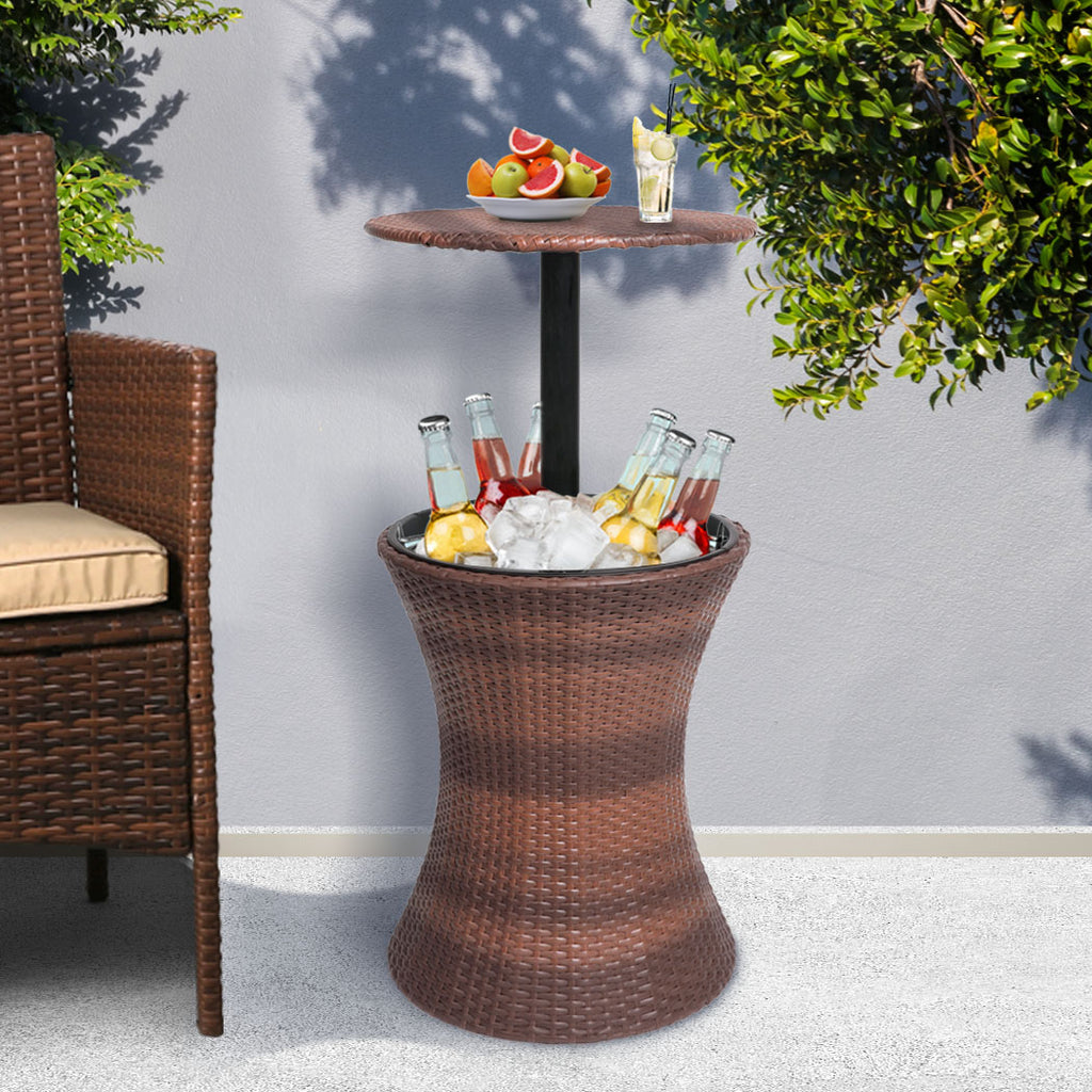 Levede Outdoor Cooler Ice Bucket Bar Table – Black & Brown Rattan