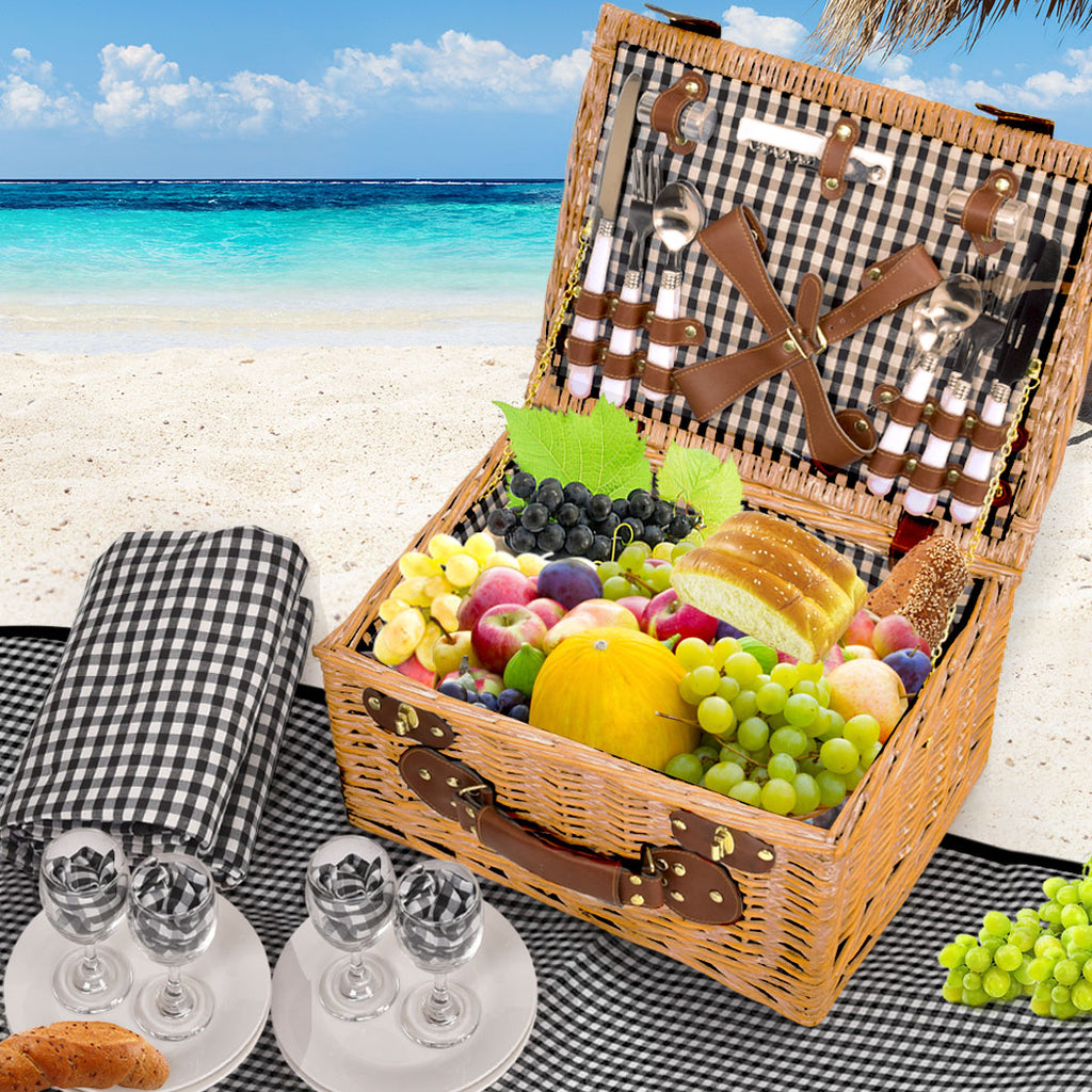 4 Person Picnic Basket Set with Cooler, Blanket & Cutlery
