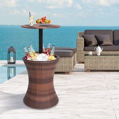 Levede Outdoor Cooler Ice Bucket Bar Table – Black & Brown Rattan