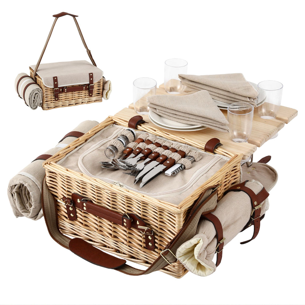 Alfresco 4 Person Insulated Picnic Basket with Folding Wood Table