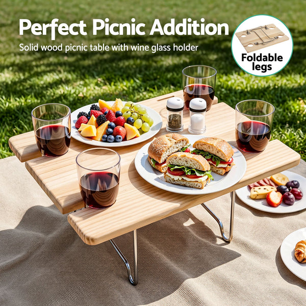 Alfresco 4 Person Insulated Picnic Basket with Folding Wood Table