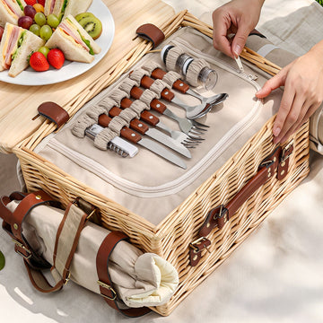 Alfresco 4 Person Insulated Picnic Basket with Folding Wood Table