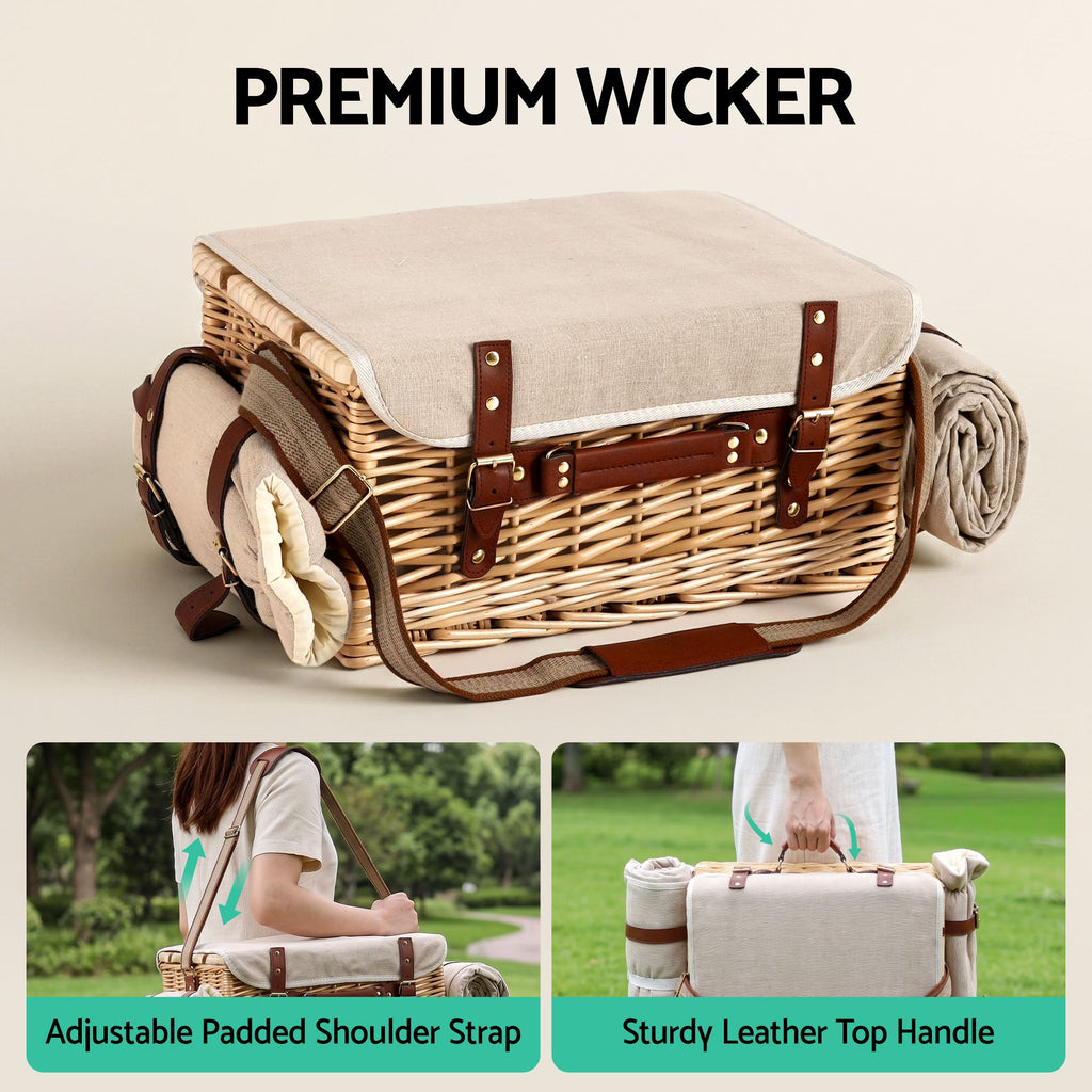 Alfresco 4 Person Insulated Picnic Basket with Folding Wood Table