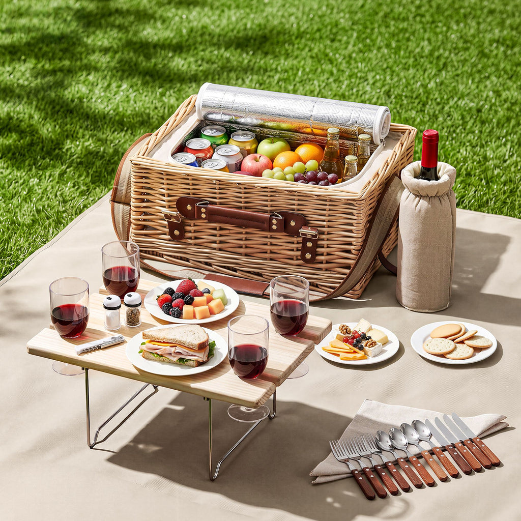 Alfresco 4 Person Insulated Picnic Basket with Folding Wood Table