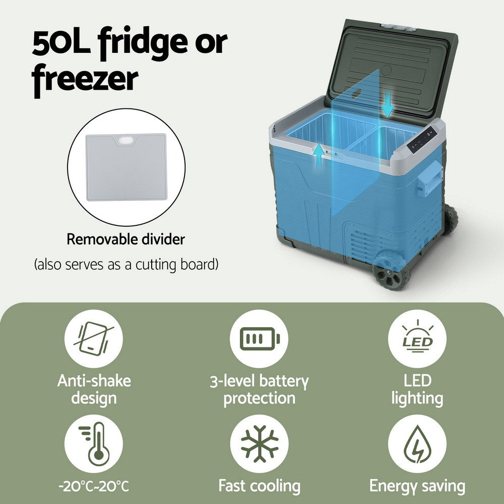 Glacio 50L Portable Fridge Freezer with Wheels 12V/24V/240V