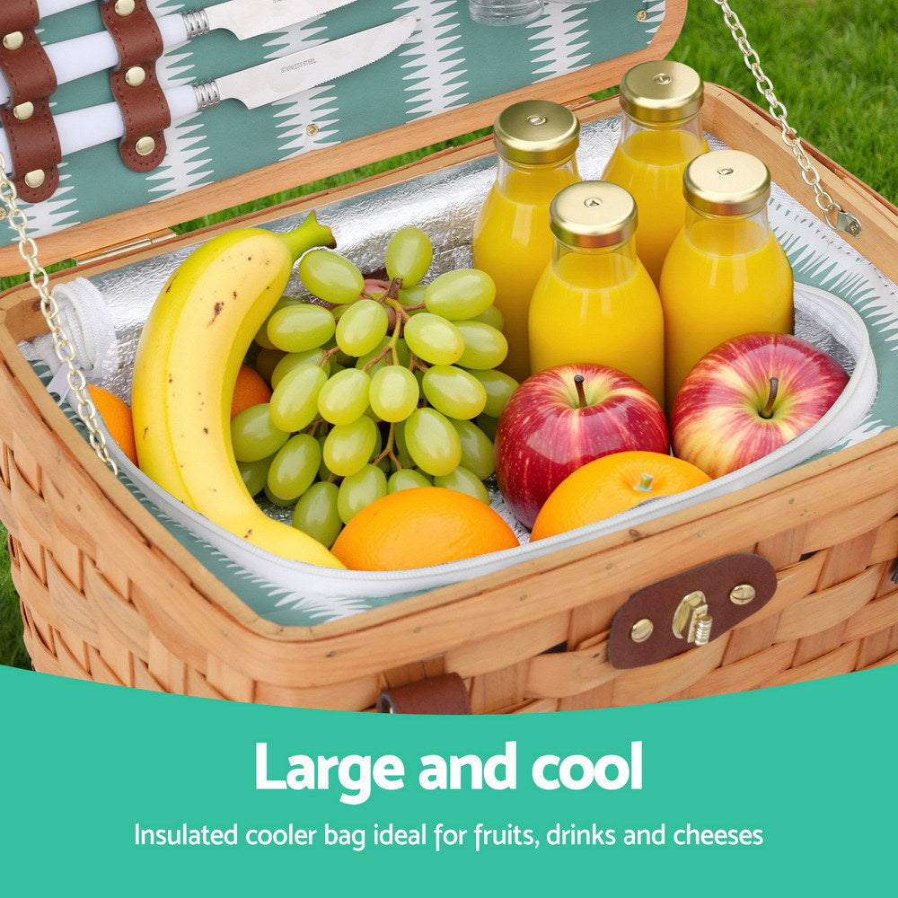 Alfresco 2 Person Willow Picnic Basket with Cooler Bag