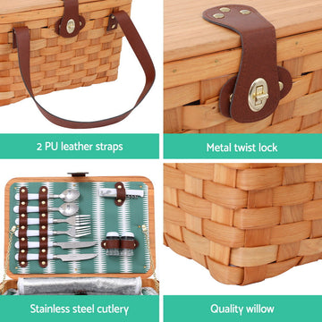 Alfresco 2 Person Willow Picnic Basket with Cooler Bag