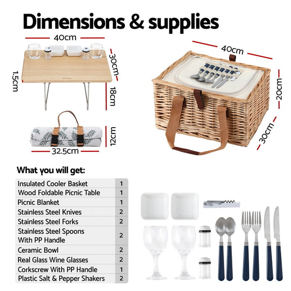 Alfresco 2 Person Picnic Basket Set with Table and Blanket