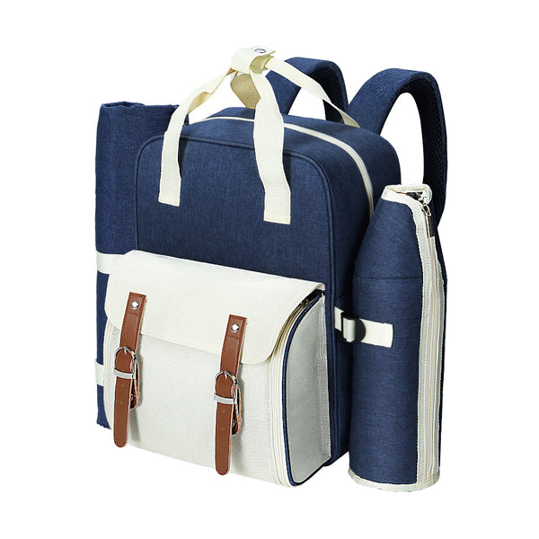 Alfresco 4 Person Insulated Picnic Backpack Set - Blue
