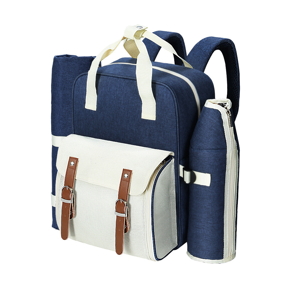 Alfresco 4 Person Insulated Picnic Backpack Set - Blue