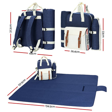 Alfresco 4 Person Insulated Picnic Backpack Set - Blue
