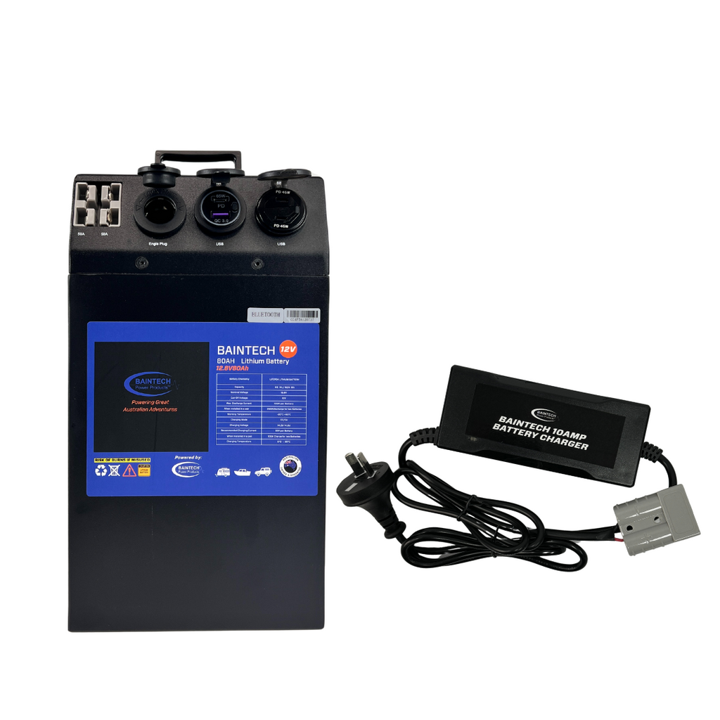 Baintech Power Top 12V 80Ah LiFePO4 Battery & 10A Lithium Charger