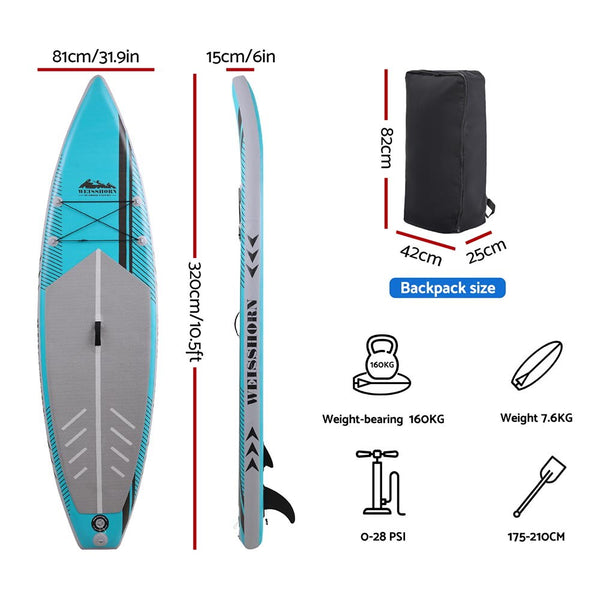 Weisshorn 10.5ft Inflatable Stand Up Paddle Board - Green