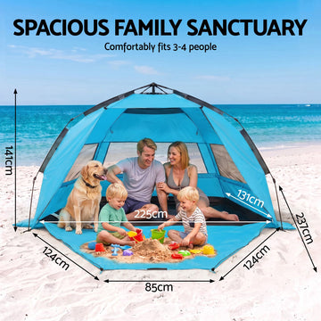 Weisshorn 3-4 Person Pop Up Beach Tent UPF 50 - Blue