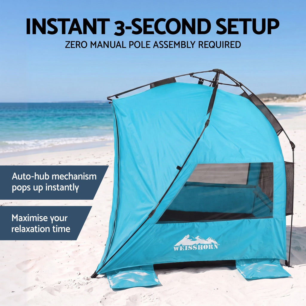 Weisshorn 3-4 Person Pop Up Beach Tent UPF 50 - Blue
