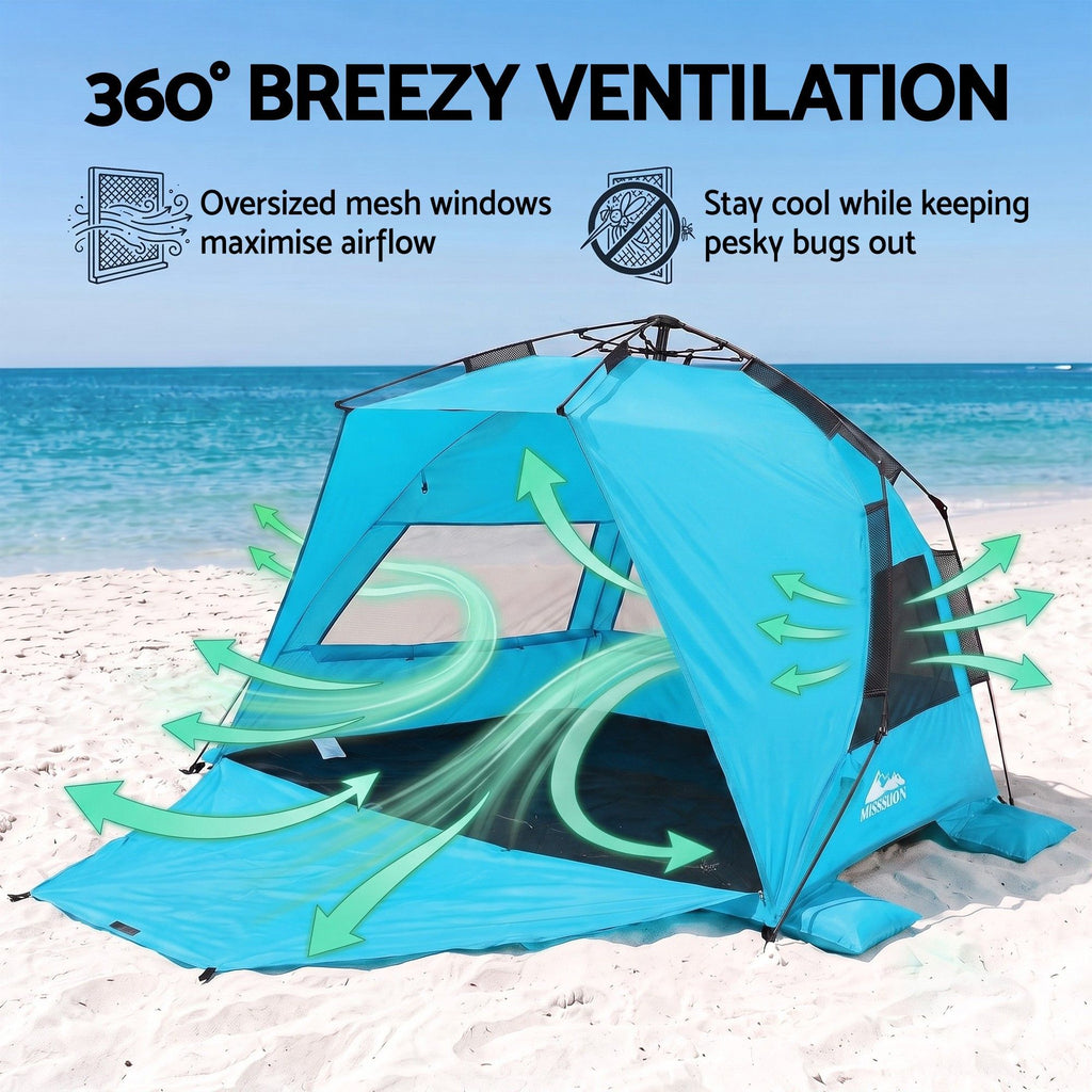 Weisshorn 3-4 Person Pop Up Beach Tent UPF 50 - Blue