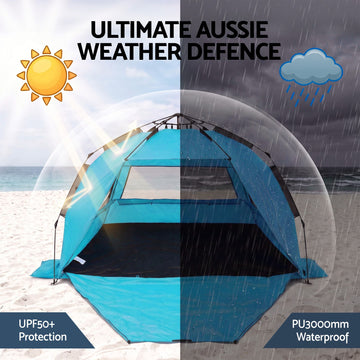 Weisshorn 3-4 Person Pop Up Beach Tent UPF 50 - Blue