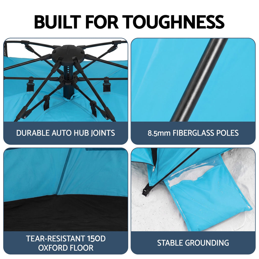 Weisshorn 3-4 Person Pop Up Beach Tent UPF 50 - Blue