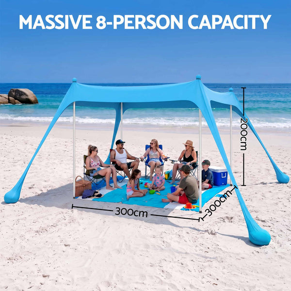 Weisshorn 3x3m Beach Sun Shelter UPF 50+ (Up to 8 People)