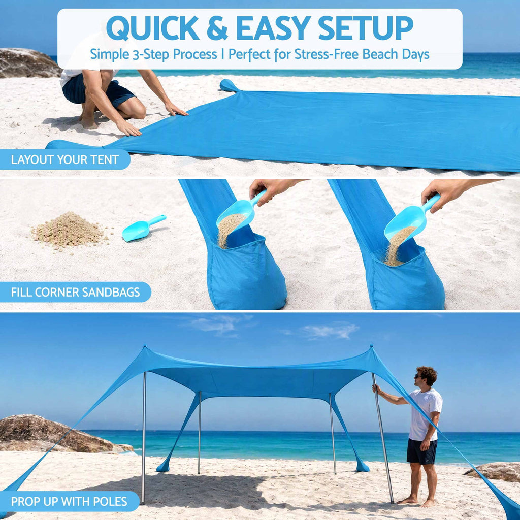 Weisshorn 3x3m Beach Sun Shelter UPF 50+ (Up to 8 People)