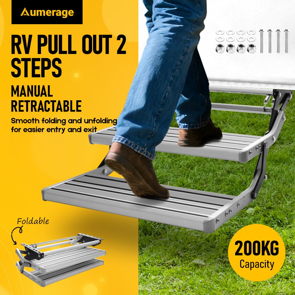 Heavy Duty Double Aluminium Caravan Step - Silver