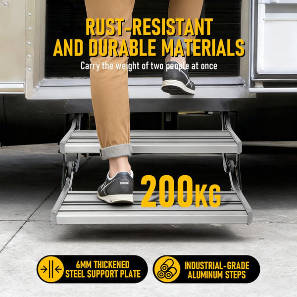 Heavy Duty Double Aluminium Caravan Step - Silver