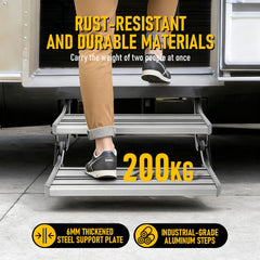 Heavy Duty Double Aluminium Caravan Step - Silver