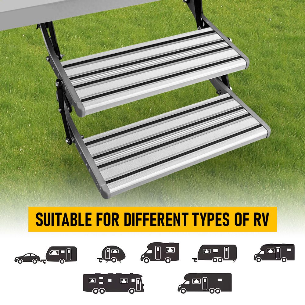 Heavy Duty Double Aluminium Caravan Step - Silver