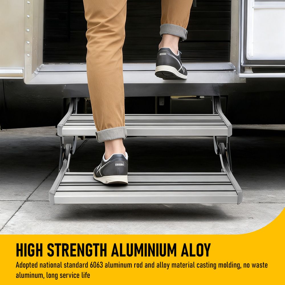 Heavy Duty Double Aluminium Caravan Step - Silver