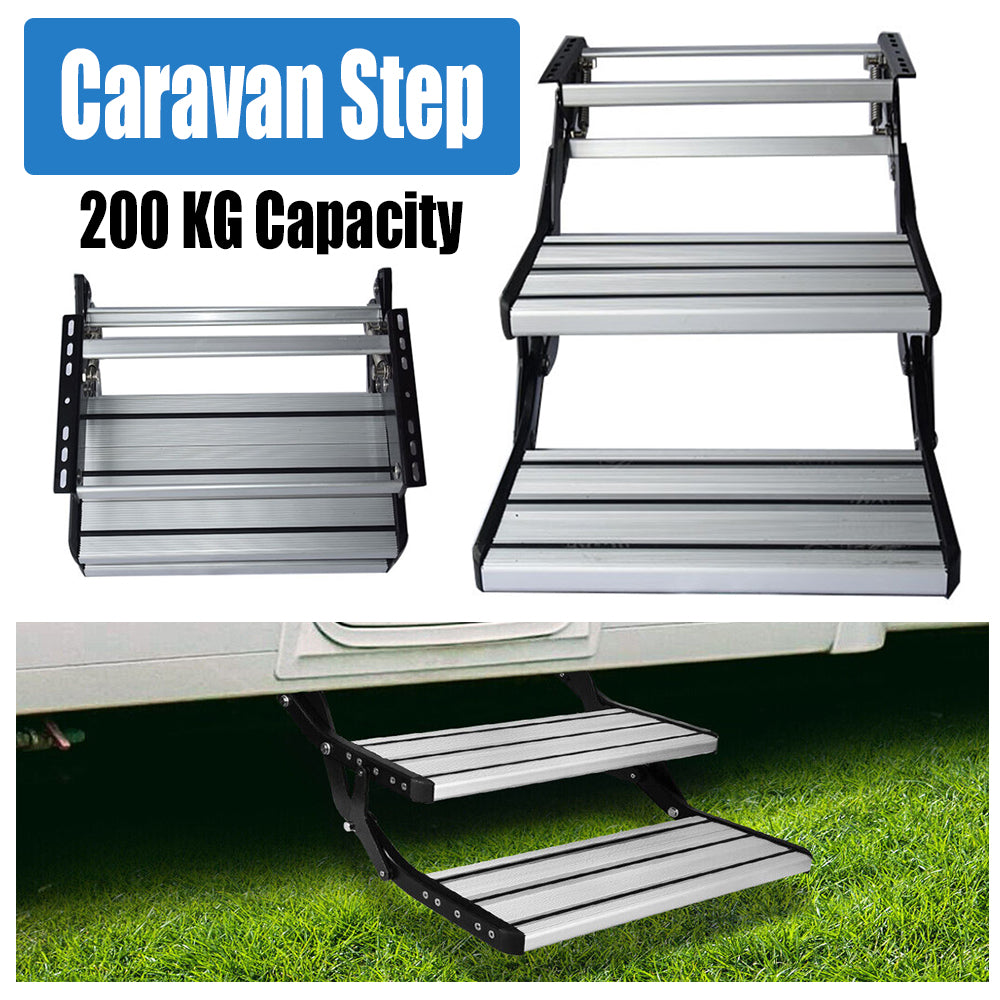 Aluminium Double Caravan Step Pull Out Folding Steps For Road RV Camper ...