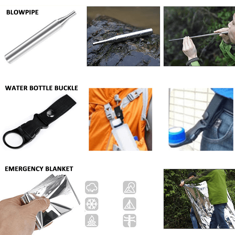 16in1 SOS Kit Outdoor Emergency Equipment Box For Camping Survival Gear