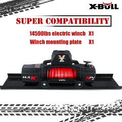 X-BULL 4x4 Electric Winch 12V 14500LBS synthetic rope with winch mounting plate