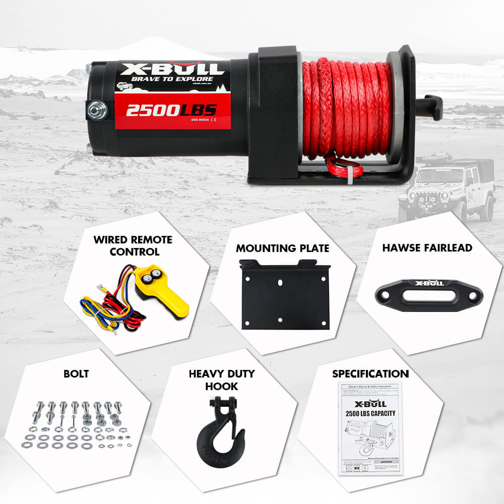 X-BULL 2500lb 12V Electric Winch with 15.2m Synthetic Rope