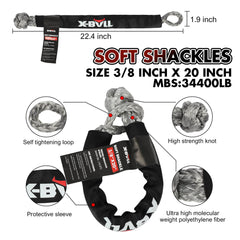 X-BULL 4WD Recovery Kit Kinetic Recovery Rope With 12000LBS Electric Winch 12V Winch 4WD 4X4 Offroad