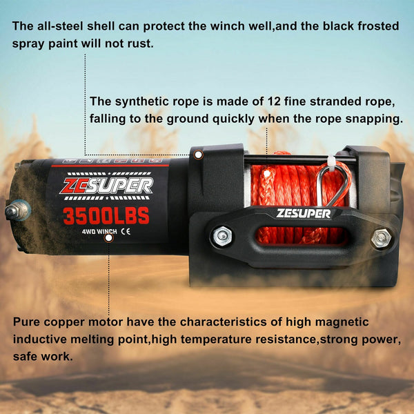 X-Bull ZESUPER 3500LB Portable Electric Winch 12V Wireless ATV UTV 4WD