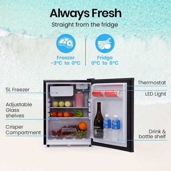 GECKO 70L Portable Fridge Freezer Camping Caravan Car Fridges 12V/24V , Black