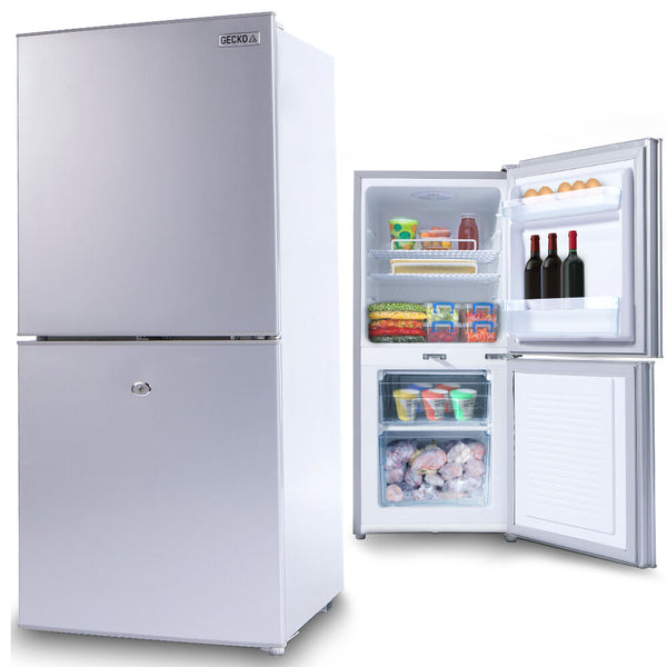 GECKO 119L Upright Portable Fridge / Freezer, 12V/24V/240V for Motorhome and Caravan, Silver